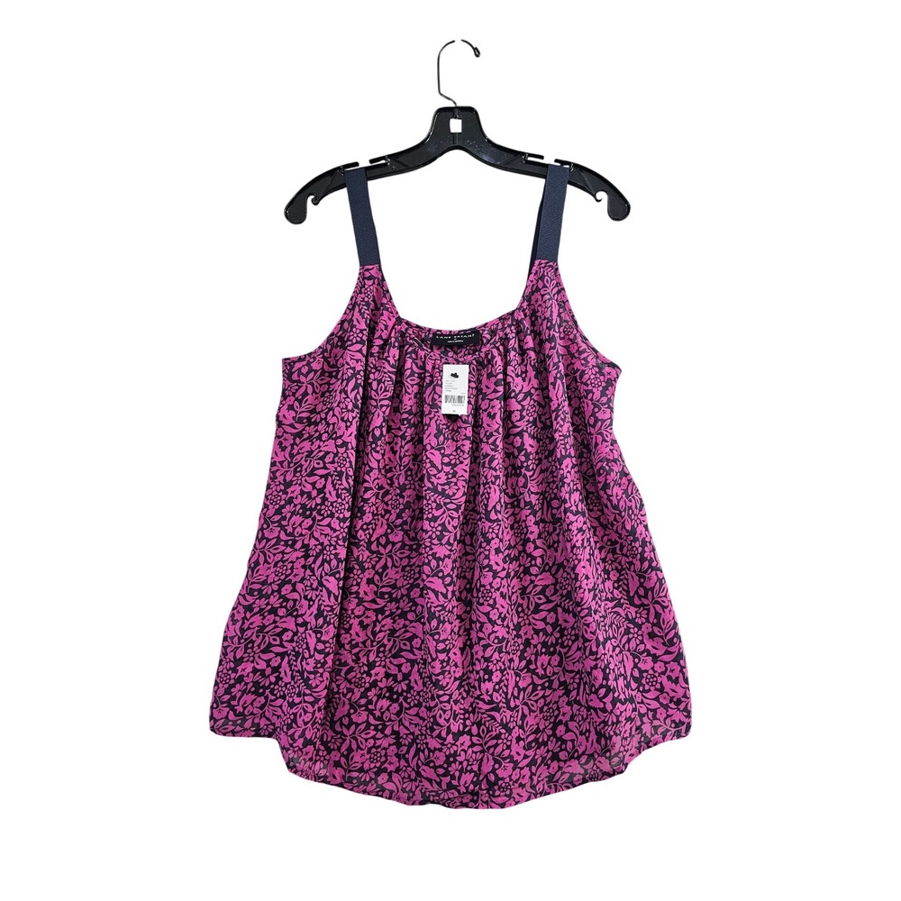 Lane Bryant Cami Tank Top Womens 16 Pink Floral Pleated Chiffon Adjustable Strap
